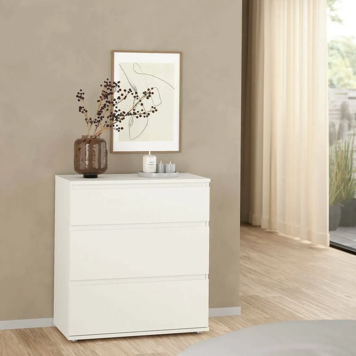 Cassettiere > Dmora Cassettiera 3 cassetti bianca 77x70h cm - Artic Bianco