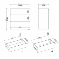 Cassettiere > Dmora Cassettiera 3 cassetti bianca 77x70h cm - Artic Bianco