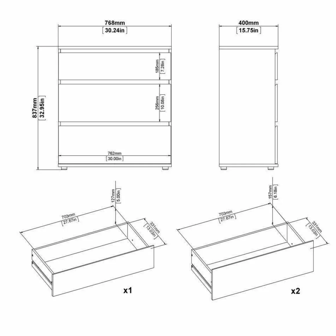 Cassettiere > Dmora Cassettiera 3 cassetti bianca 77x70h cm - Artic Bianco