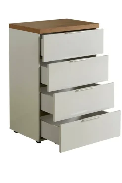 Cassettiera 4 cassetti bianca lucida e rovere 60x89h cm - Amman