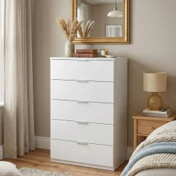 Salotto|Camera Da Letto > Dmora Cassettiera 5 cassetti bianca 60x110h cm - Armenia Bianco