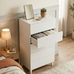 Salotto|Camera Da Letto > Dmora Cassettiera 5 cassetti bianca 61x118h cm - Armo Bianco
