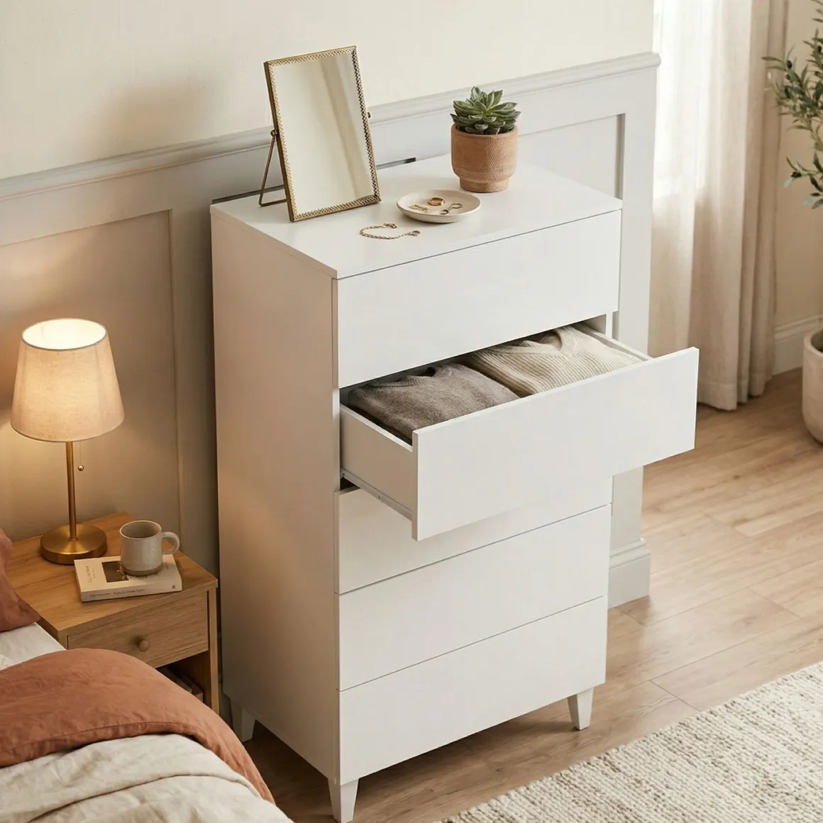 Salotto|Camera Da Letto > Dmora Cassettiera 5 cassetti bianca 61x118h cm - Armo Bianco