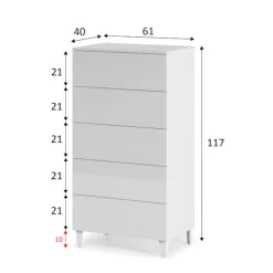 Salotto|Camera Da Letto > Dmora Cassettiera 5 cassetti bianca 61x118h cm - Armo Bianco