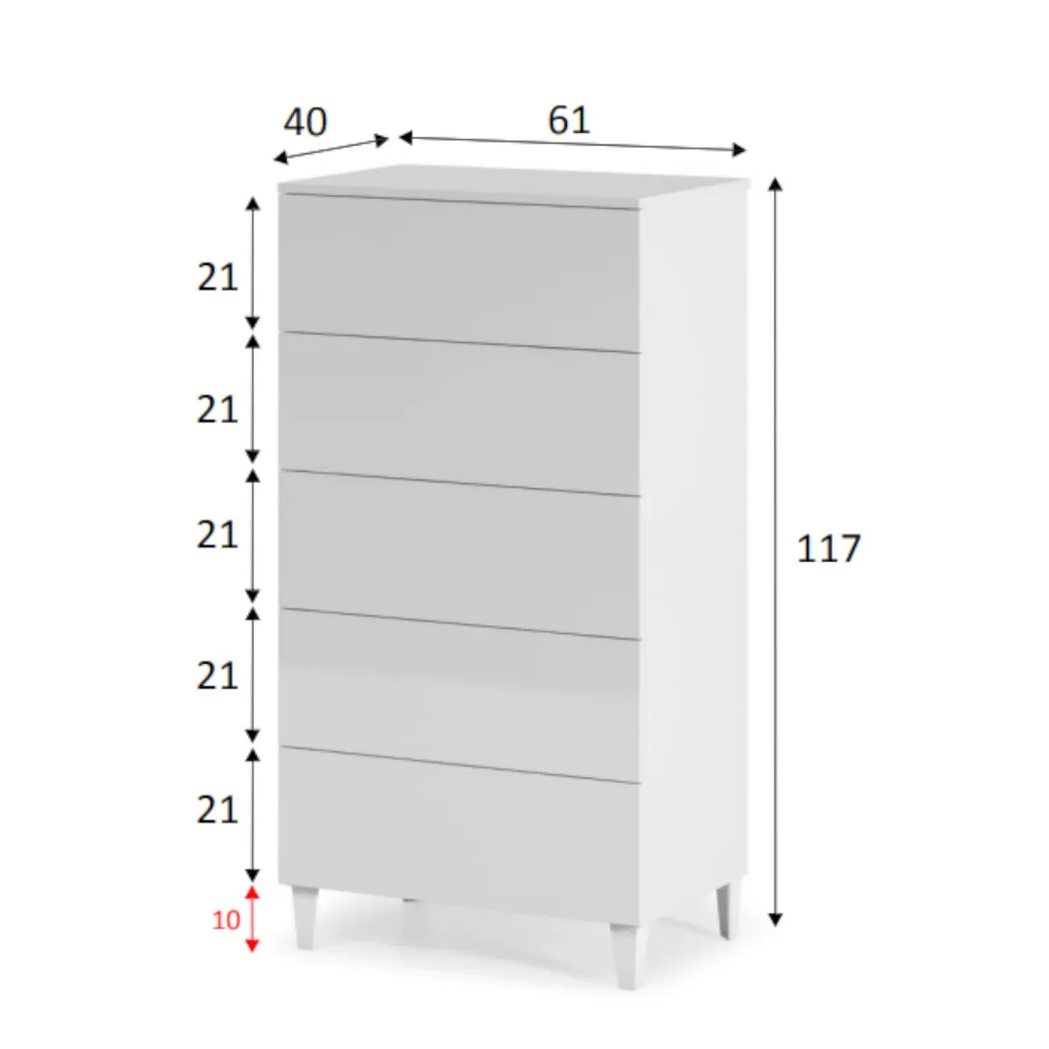 Salotto|Camera Da Letto > Dmora Cassettiera 5 cassetti bianca 61x118h cm - Armo Bianco