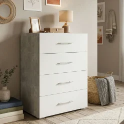 Salotto|Camera Da Letto > Dmora Cassettiera 4 cassetti cemento e bianca 60x87h cm - Solano Bianco, Grigio Cemento