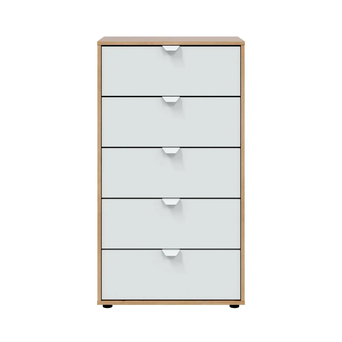 Cassettiere > Dmora Cassettiera 5 cassetti legno bianca 60x109h cm - Praha Marrone, Bianco Rovere Nodi