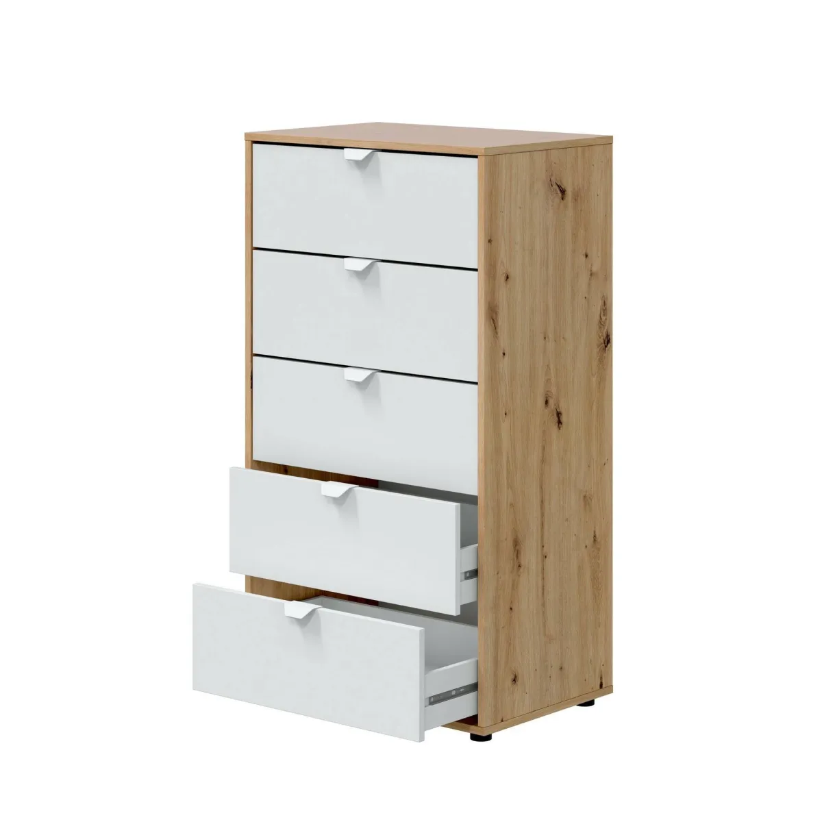 Cassettiere > Dmora Cassettiera 5 cassetti legno bianca 60x109h cm - Praha Marrone, Bianco Rovere Nodi