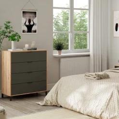 Cassettiera 4 cassetti legno e antracite 77x93h cm - Alfana