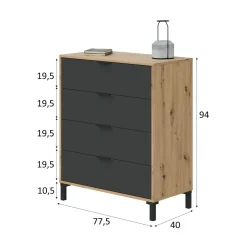 Cassettiera 4 cassetti legno e antracite 77x93h cm - Alfana