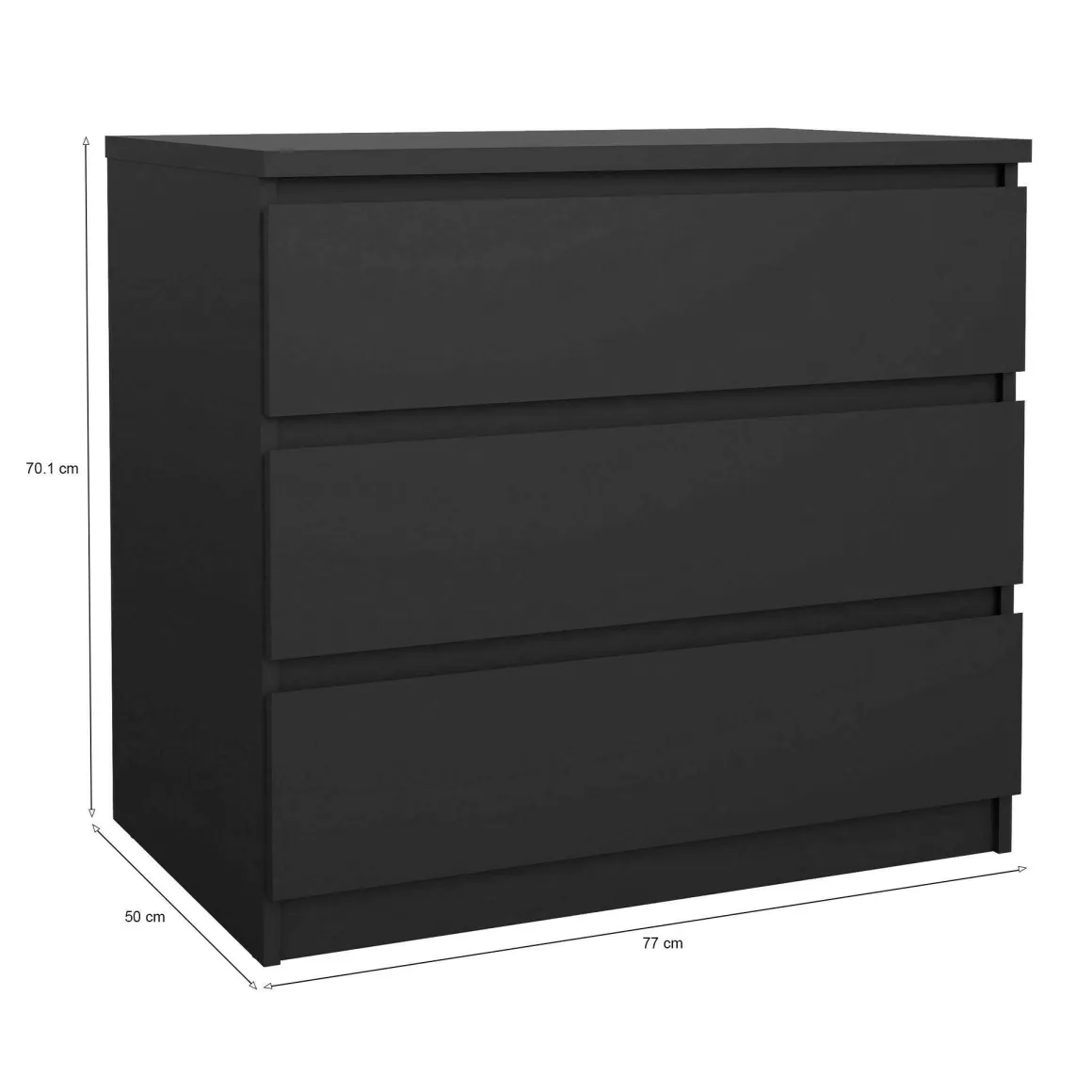 Cassettiera 3 cassetti nera 77x70h cm - Artic