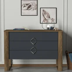 Cassettiere > Dmora Cassettiera 3 cassetti noce e antracite 110x76h cm - Jova Nero Antracite, Marrone Noce