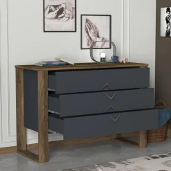 Cassettiere > Dmora Cassettiera 3 cassetti noce e antracite 110x76h cm - Jova Nero Antracite, Marrone Noce