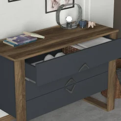 Cassettiere > Dmora Cassettiera 3 cassetti noce e antracite 110x76h cm - Jova Nero Antracite, Marrone Noce
