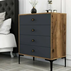 Salotto|Camera Da Letto > Dmora Cassettiera 5 cassetti noce e antracite 76x90h cm - Molly Nero Antracite, Marrone Noce