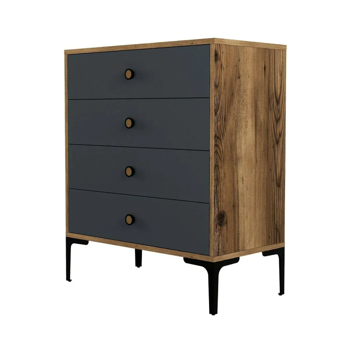 Salotto|Camera Da Letto > Dmora Cassettiera 5 cassetti noce e antracite 76x90h cm - Molly Nero Antracite, Marrone Noce