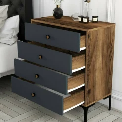 Salotto|Camera Da Letto > Dmora Cassettiera 5 cassetti noce e antracite 76x90h cm - Molly Nero Antracite, Marrone Noce