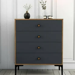 Salotto|Camera Da Letto > Dmora Cassettiera 5 cassetti noce e antracite 76x90h cm - Molly Nero Antracite, Marrone Noce