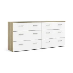 Cassettiere > Dmora Cassettiera 8 cassetti quercia e bianca 147x66h cm - Lista Bianco, Marrone Quercia