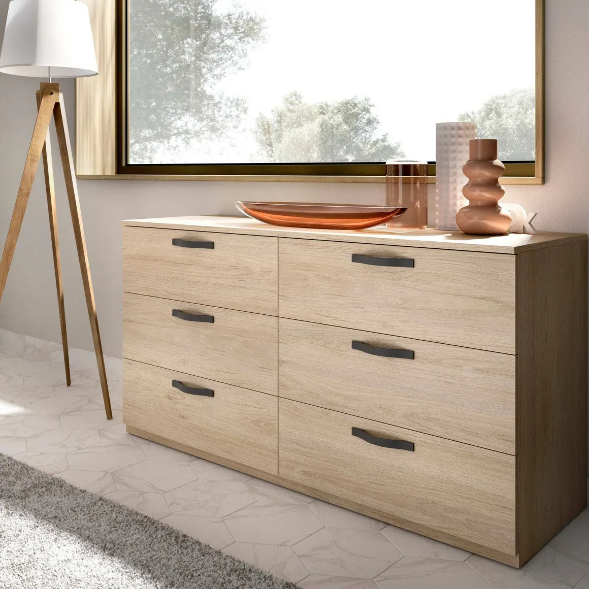 Salotto|Camera Da Letto > Dmora Cassettiera 6 cassetti rovere e antracite 120x82h cm - Esculapio Nero Antracite, Marrone Rovere