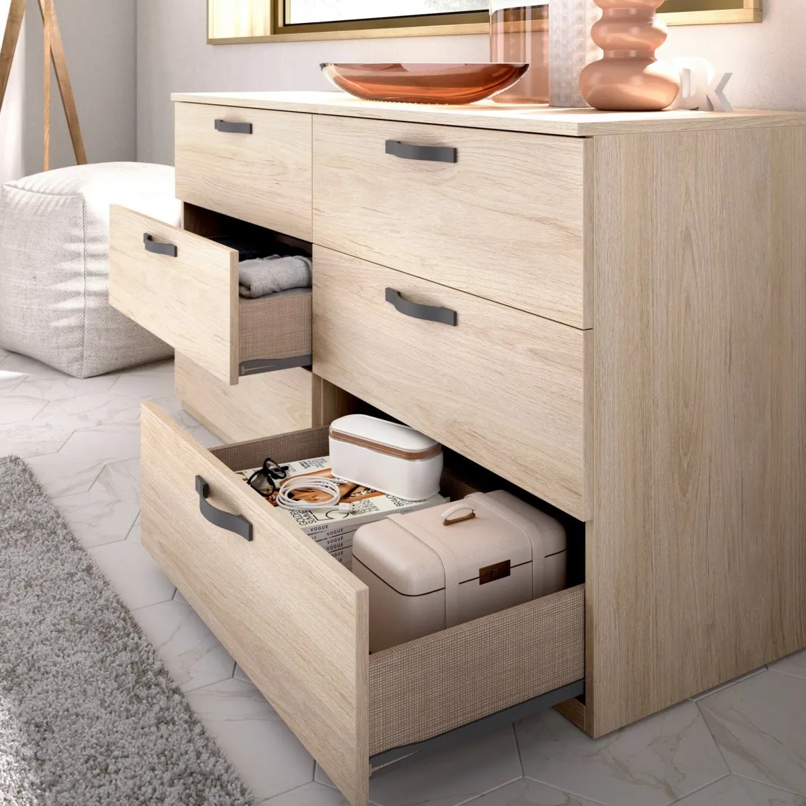 Salotto|Camera Da Letto > Dmora Cassettiera 6 cassetti rovere e antracite 120x82h cm - Esculapio Nero Antracite, Marrone Rovere
