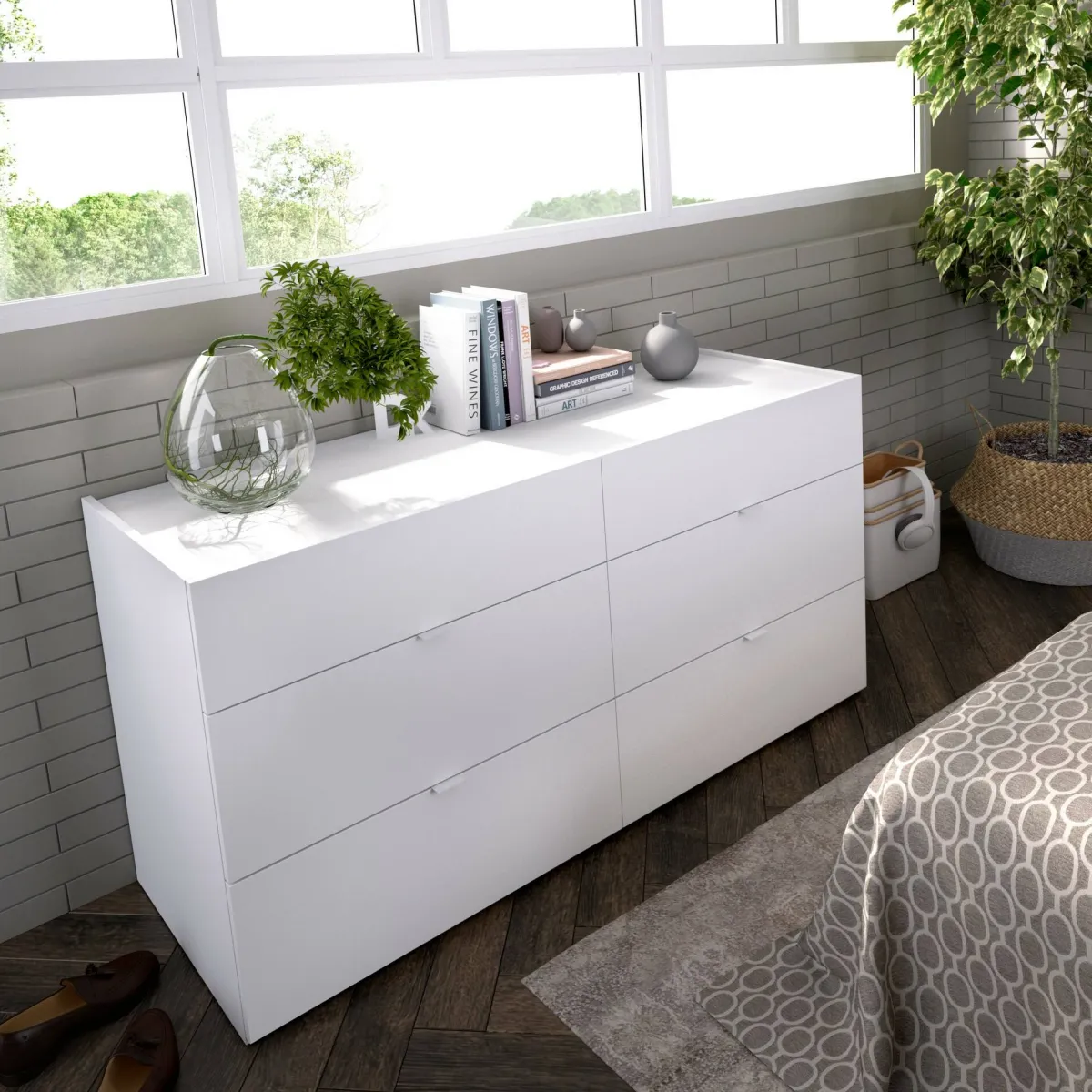Salotto|Camera Da Letto > Dmora Cassettiera con maniglie bianca 120x62h cm - Avana Bianco