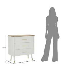 Cassettiera con maniglie bianca e marrone 78x80h cm - Phaidone