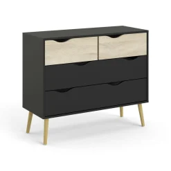 Cassettiera con maniglie nera e quercia 98x81h cm - Azir