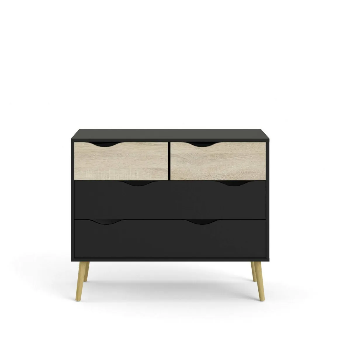 Cassettiera con maniglie nera e quercia 98x81h cm - Azir