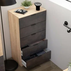Cassettiere > Dmora Cassettiera con maniglie rovere e bianca 48x60h cm - Agazzino Bianco, Marrone Rovere