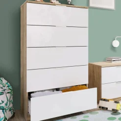 Salotto|Camera Da Letto > Dmora Cassettiera con maniglie rovere e bianca 60x87h cm - Solano Bianco, Marrone Rovere
