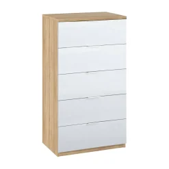 Salotto|Camera Da Letto > Dmora Cassettiera con maniglie rovere e bianca 60x87h cm - Solano Bianco, Marrone Rovere