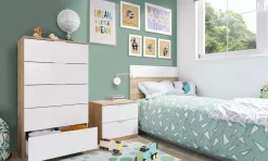 Salotto|Camera Da Letto > Dmora Cassettiera con maniglie rovere e bianca 60x87h cm - Solano Bianco, Marrone Rovere