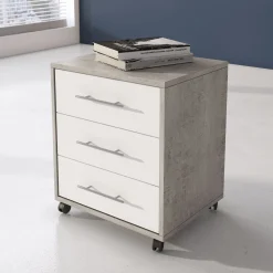 Cassettiere > Dmora Cassettiera Grigio Cemento Bianco 3 Cassetti Apertura Scorrevole 43x40x57h cm, Chiusura Scorrevole - Pisano Bianco, Grigio Cemento