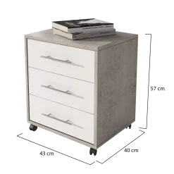 Cassettiere > Dmora Cassettiera Grigio Cemento Bianco 3 Cassetti Apertura Scorrevole 43x40x57h cm, Chiusura Scorrevole - Pisano Bianco, Grigio Cemento