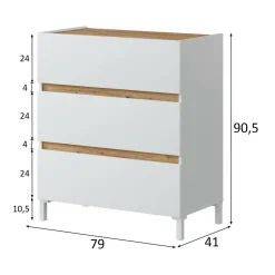 Cassettiera in legno bianca e rovere nodi 79x90h cm - Teddy