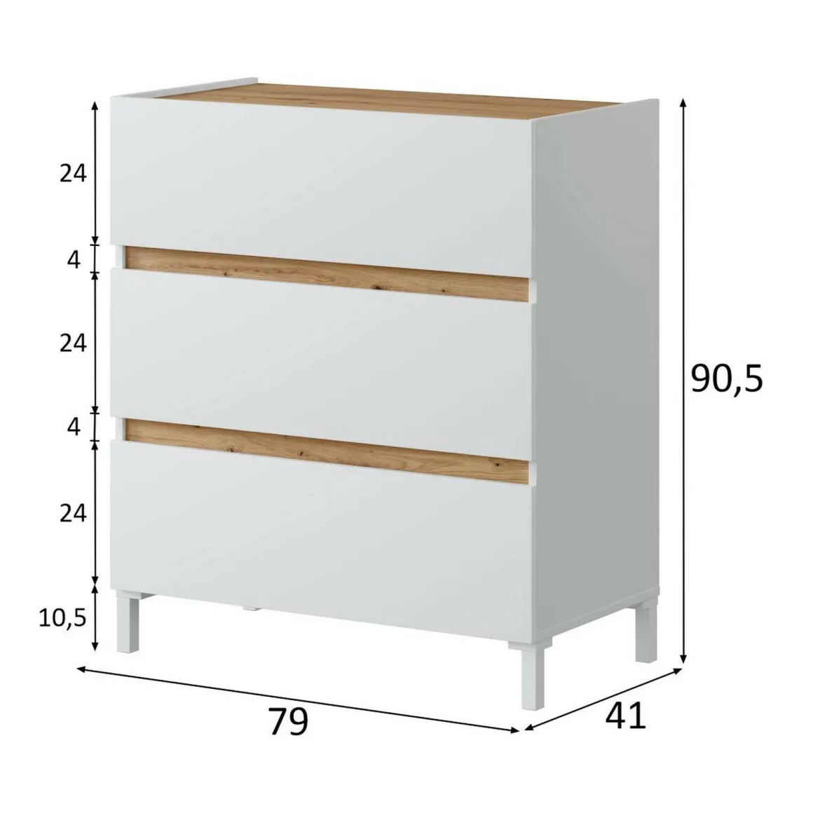 Cassettiera in legno bianca e rovere nodi 79x90h cm - Teddy