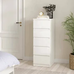Cassettiere > Dmora Cassettiera in legno bianca lucida 40x50x111h cm - Achaldi Bianco Lucido