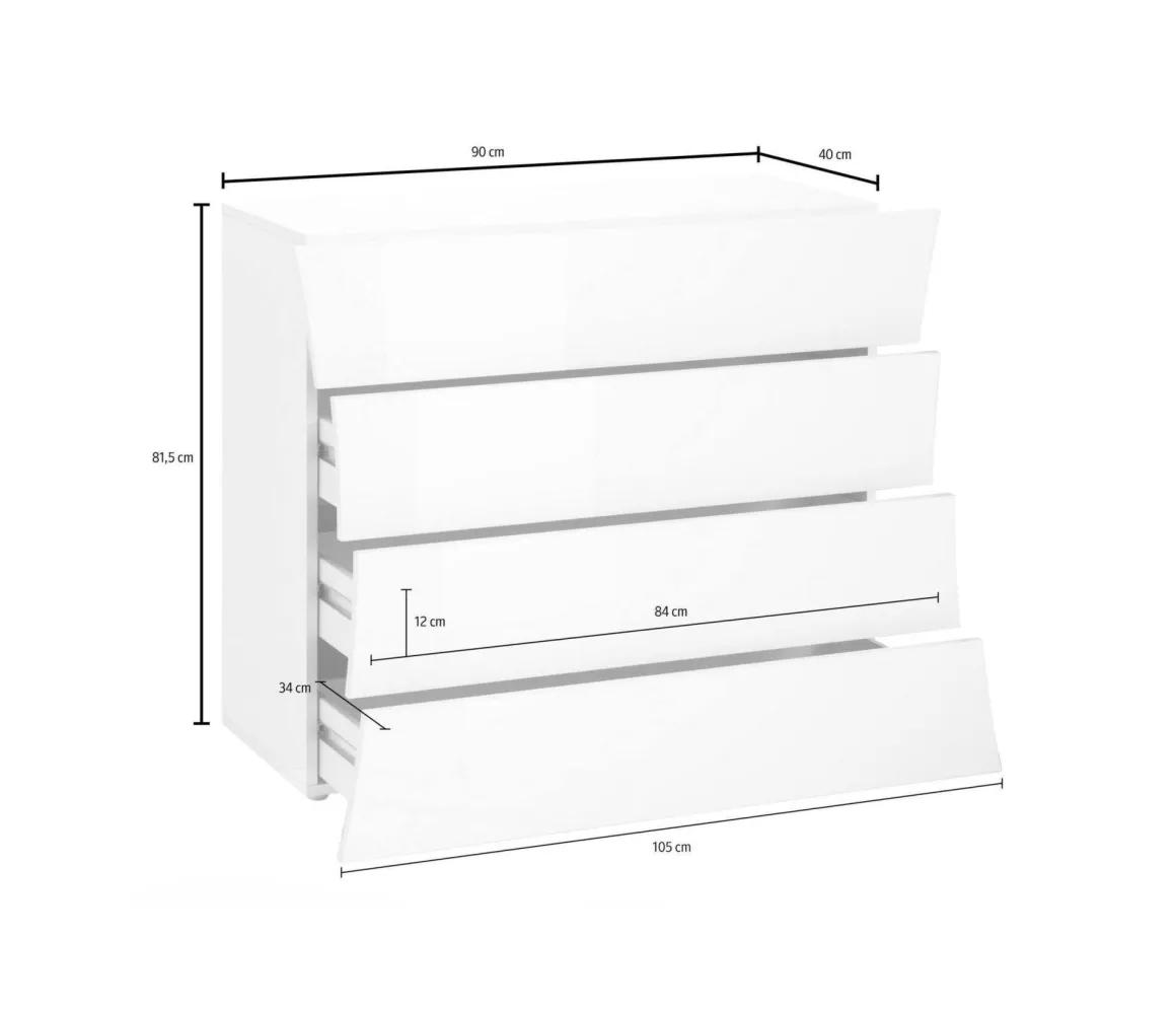 Cassettiera in legno bianca lucida 98x81h cm - Annapaola