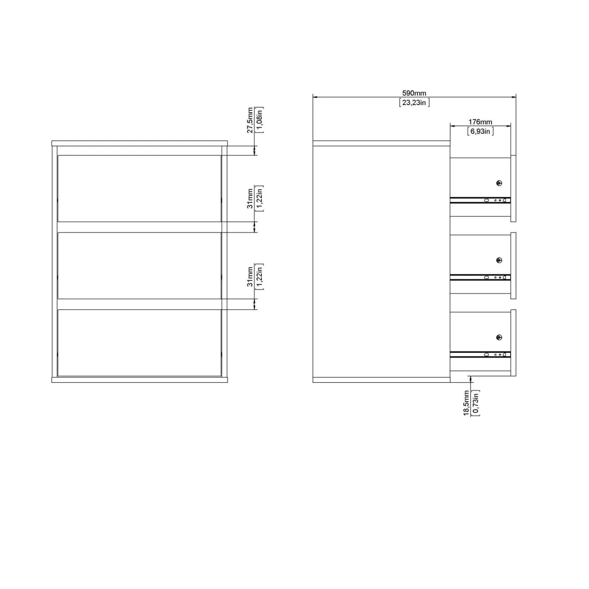 Cassettiera in legno bianca 51x70h cm - Adonino