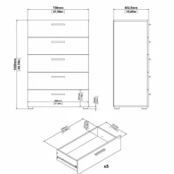 Cassettiera in legno bianca 70x102h cm - Haru