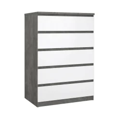 Cassettiere > Dmora Cassettiera in legno cemento e bianca lucida 77x111h cm - Ansel Bianco Lucido, Grigio Cemento