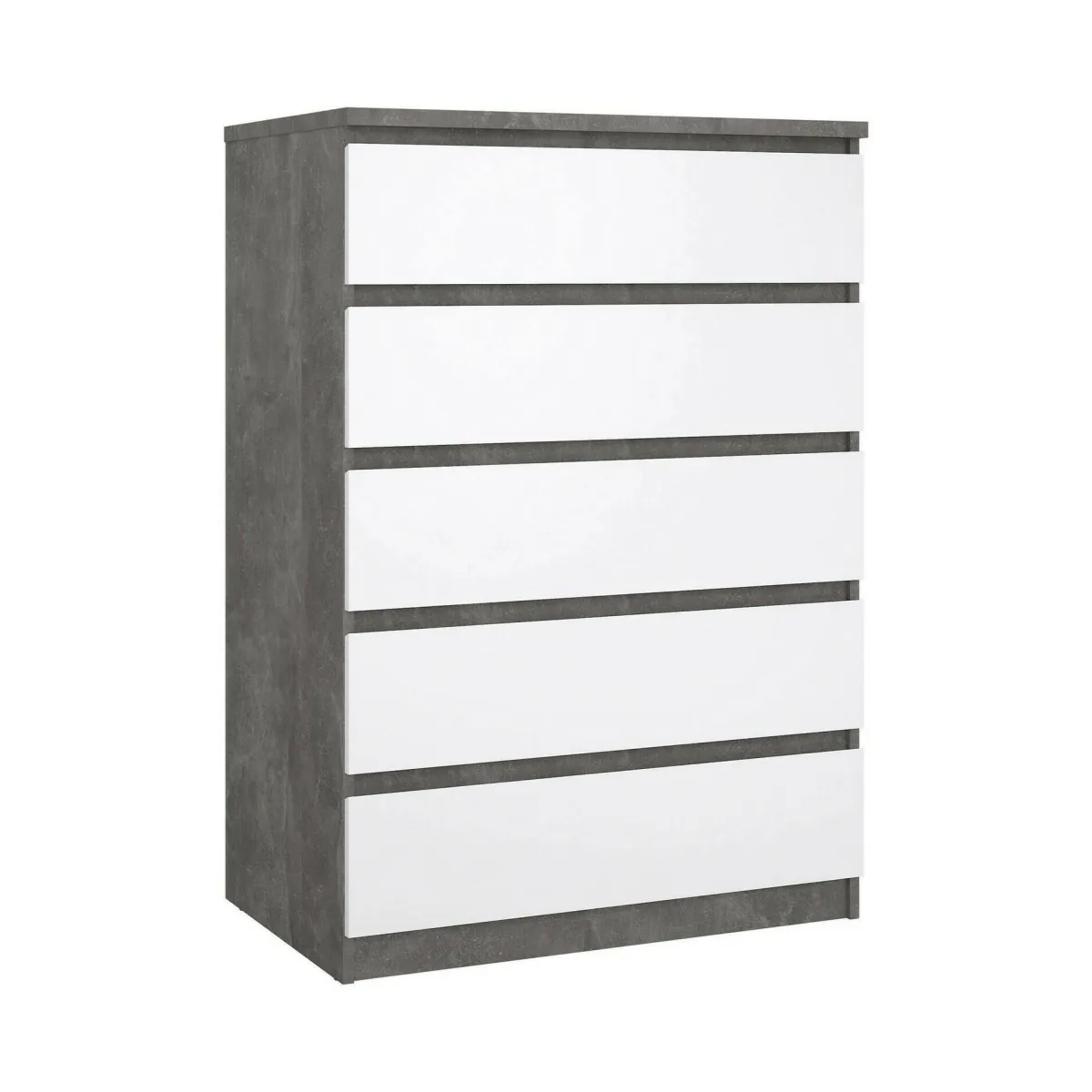 Cassettiere > Dmora Cassettiera in legno cemento e bianca lucida 77x111h cm - Ansel Bianco Lucido, Grigio Cemento