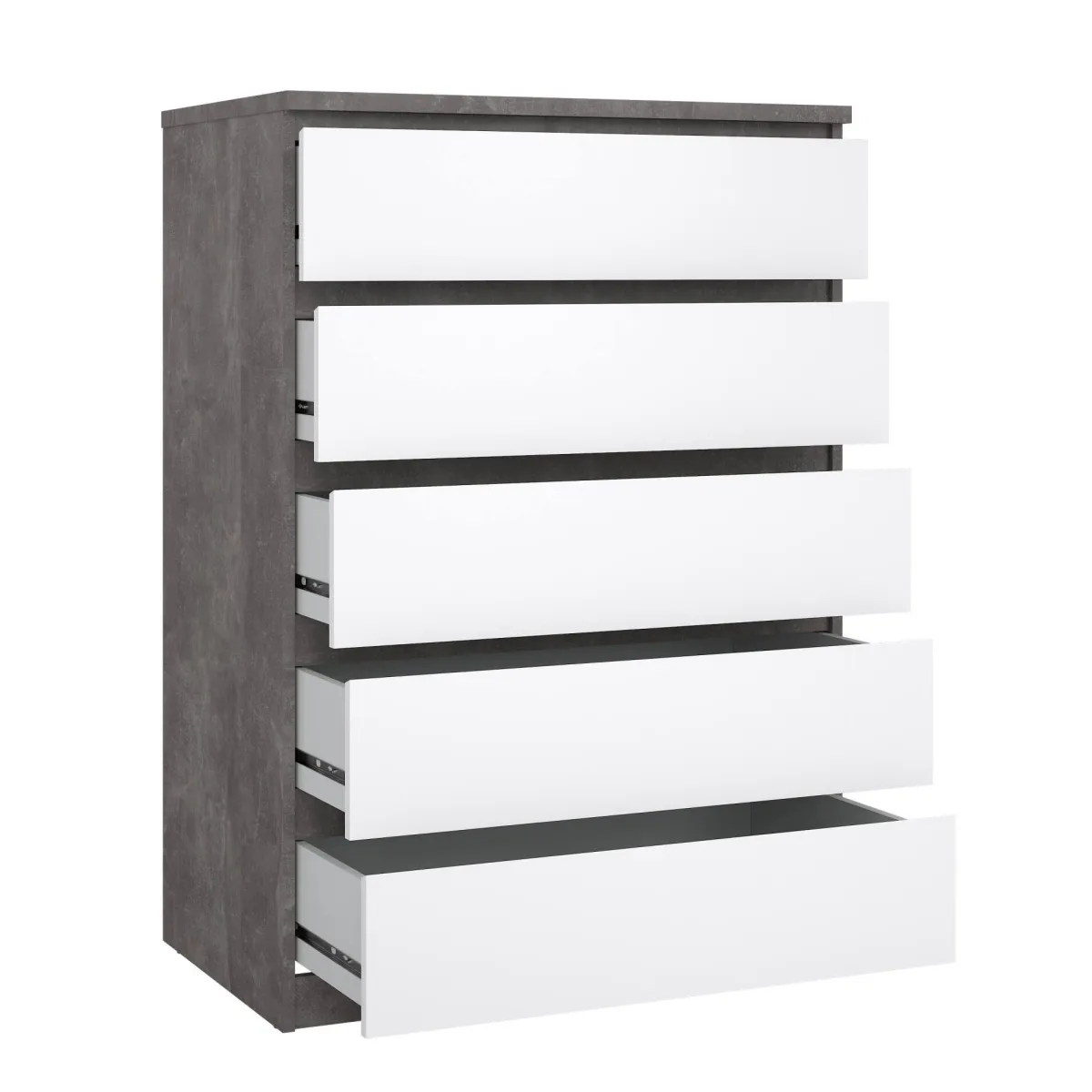Cassettiere > Dmora Cassettiera in legno cemento e bianca lucida 77x111h cm - Ansel Bianco Lucido, Grigio Cemento