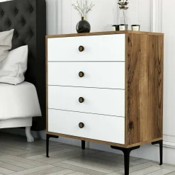 Cassettiera in legno noce e bianca 76x90h cm - Molly