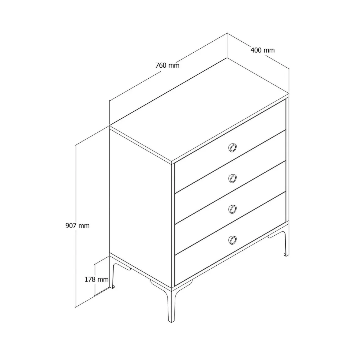 Cassettiera in legno noce e bianca 76x90h cm - Molly