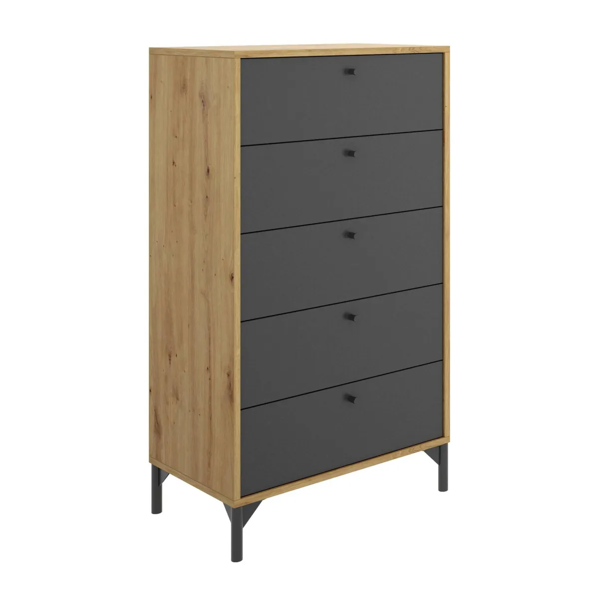 Salotto|Camera Da Letto > Dmora Cassettiera in legno rovere e antracite 60x127h cm - Armerina Nero Antracite, Marrone Rovere