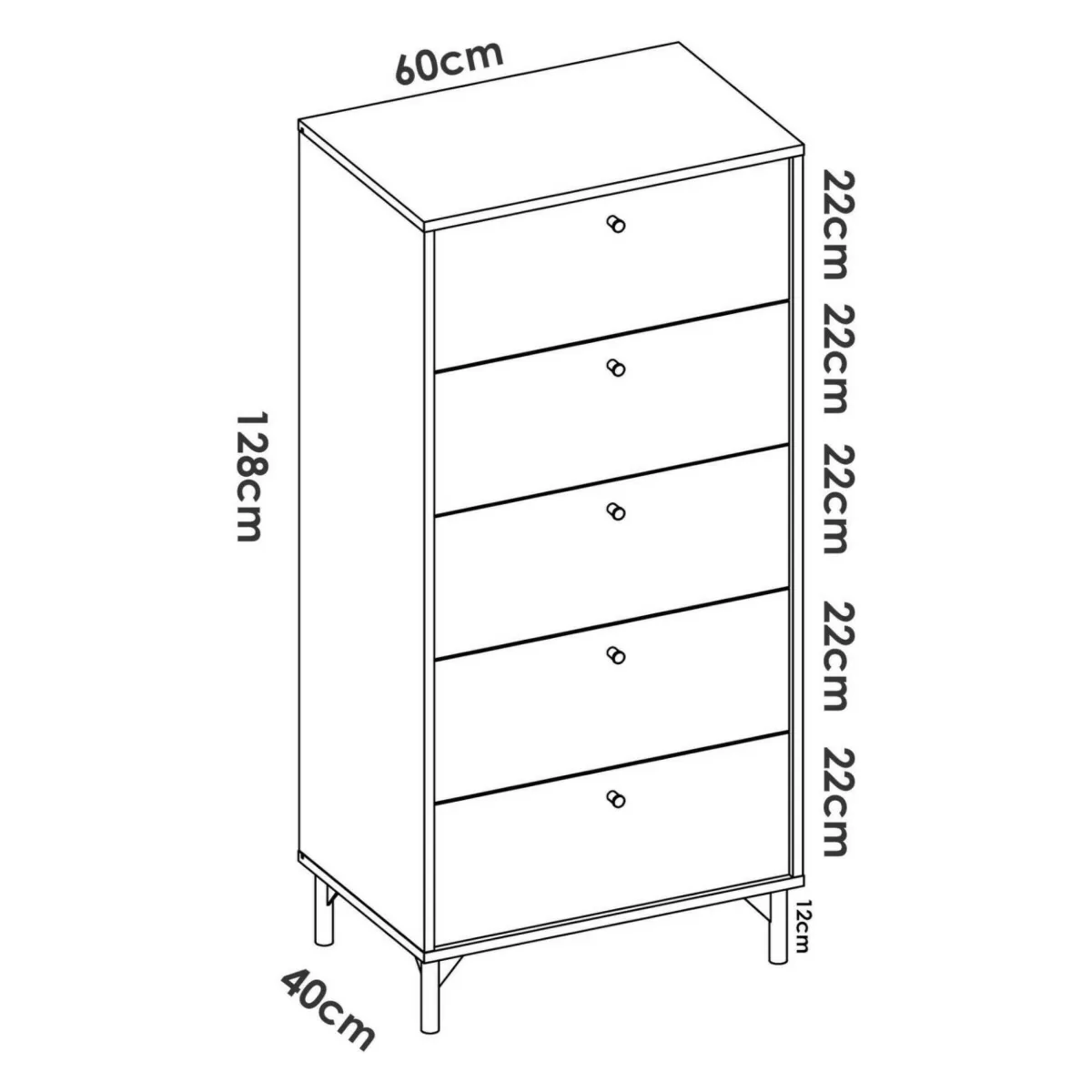 Salotto|Camera Da Letto > Dmora Cassettiera in legno rovere e antracite 60x127h cm - Armerina Nero Antracite, Marrone Rovere