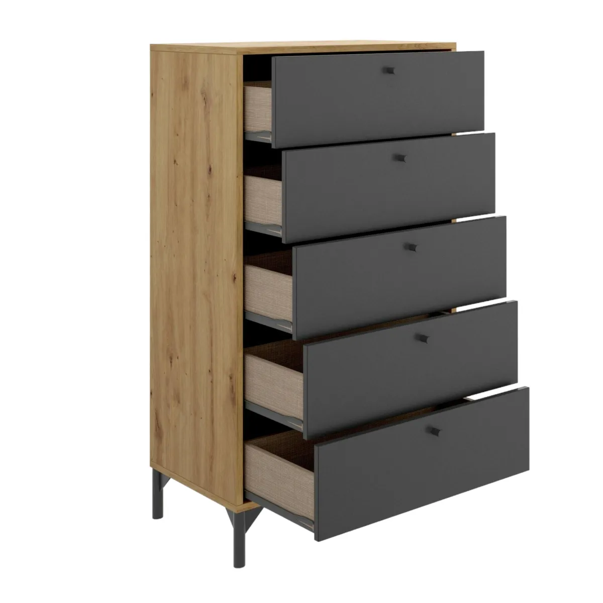 Salotto|Camera Da Letto > Dmora Cassettiera in legno rovere e antracite 60x127h cm - Armerina Nero Antracite, Marrone Rovere