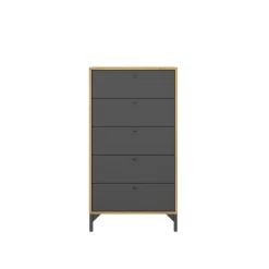 Salotto|Camera Da Letto > Dmora Cassettiera in legno rovere e antracite 60x127h cm - Armerina Nero Antracite, Marrone Rovere